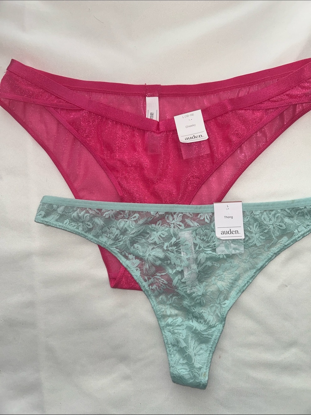 Auden Two-Pack Lace & Mesh Thongs - Hot Pink & Mint